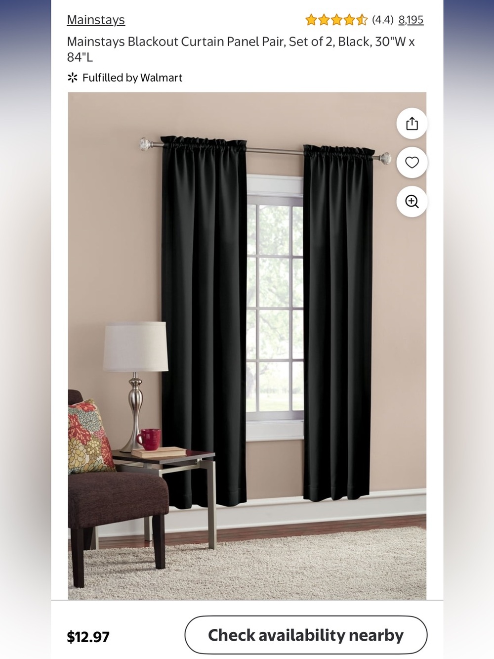 Black Rod Pocket Curtain Panels (2-pack) - Picture 3 of 3